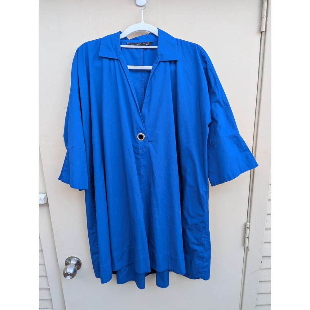 Zara Oversized Tunic Shirt Dress Silver Grommet Detail‎ Cobalt Blue Size Medium
